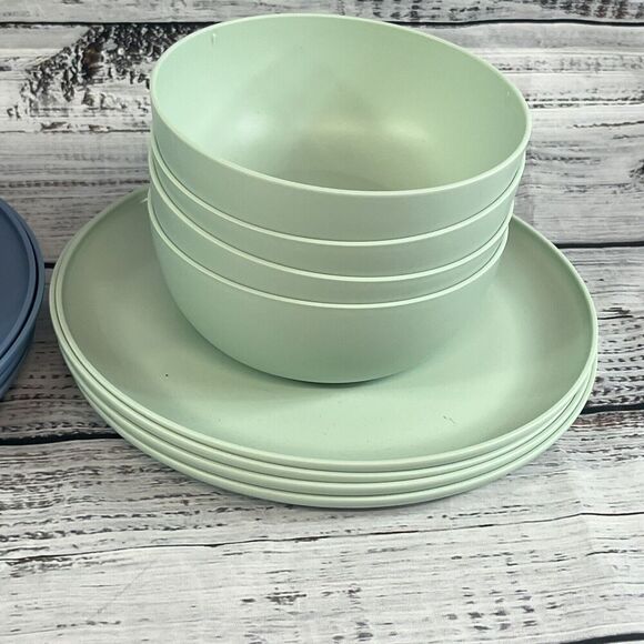 Room Essentials 16 Piece Blue & Gray Cereal Bowl & Plate 8 Sets Kitchen Home - Picture 3 of 11